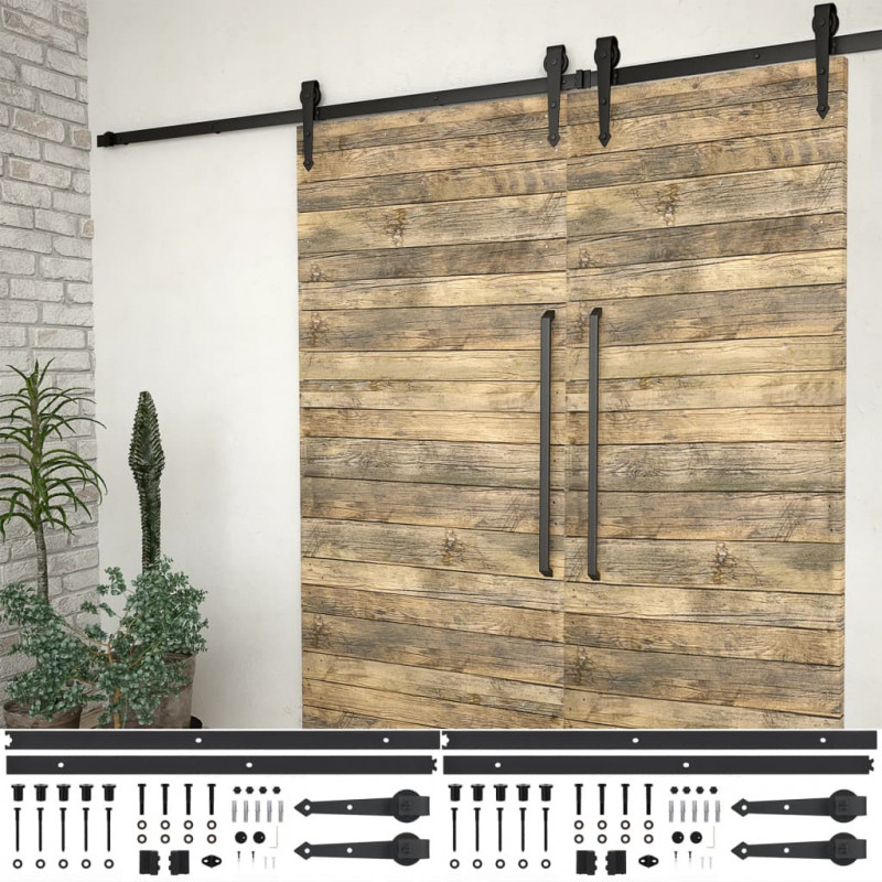 System do montażu drzwi przesuwnych, 2szt., 200cm, stal, czarny
