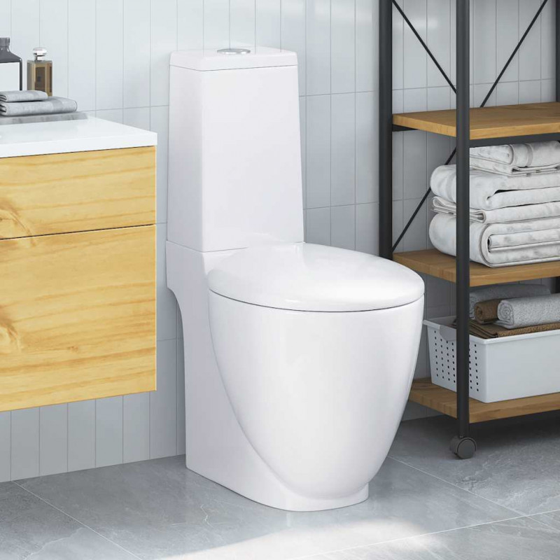 Ceramiczna toaleta ze spłuczką, okrągła, odpływ pionowy, biała