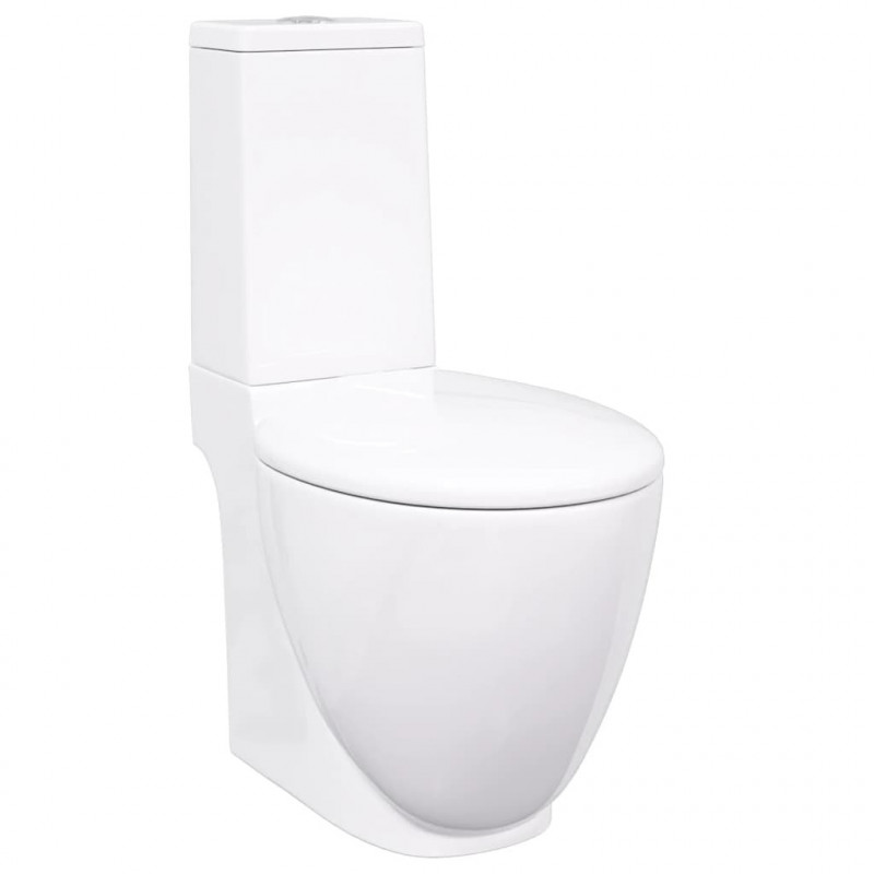 Ceramiczna toaleta ze spłuczką, okrągła, odpływ pionowy, biała