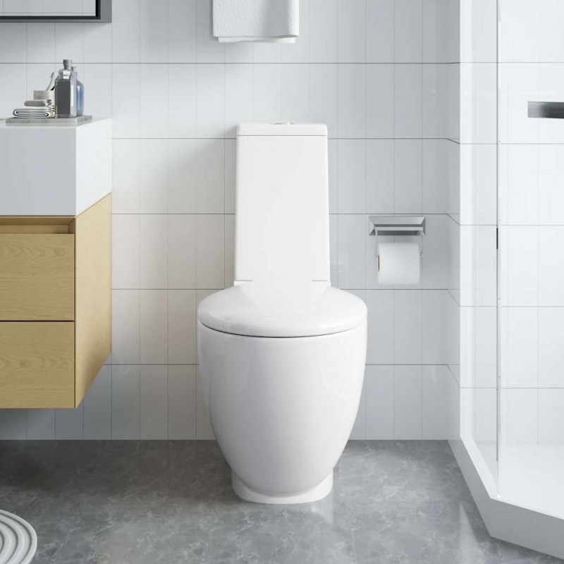 Ceramiczna toaleta ze spłuczką, okrągła, odpływ pionowy, biała