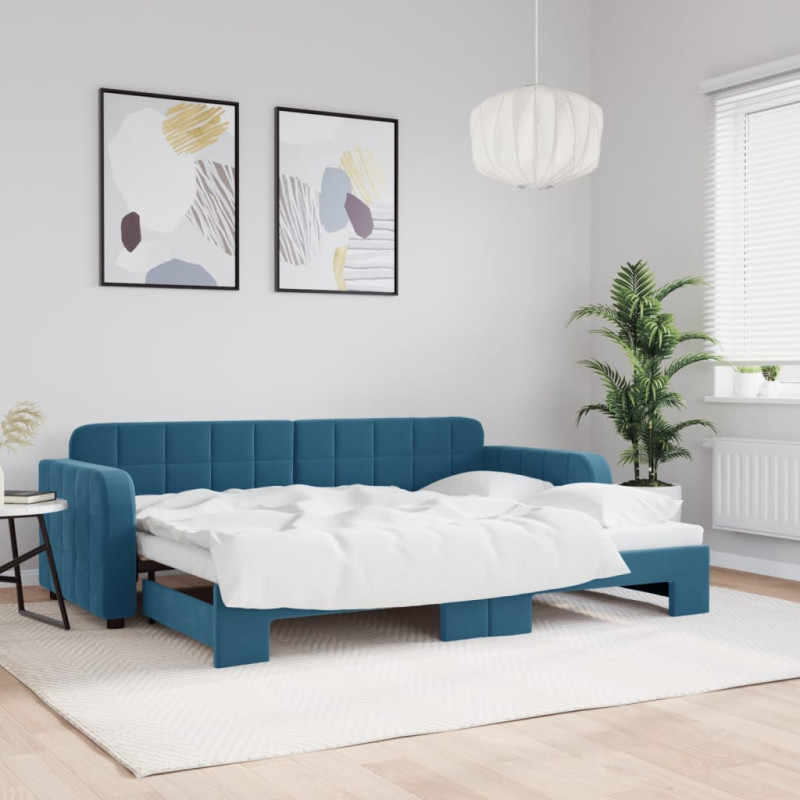 Sofa rozsuwana, niebieska, 80x200 cm, aksamit