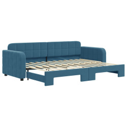 Sofa rozsuwana, niebieska, 80x200 cm, aksamit