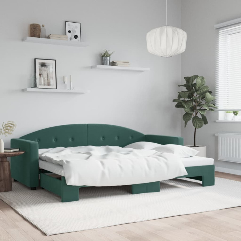 Sofa rozsuwana, ciemnozielona, 80x200 cm, aksamit