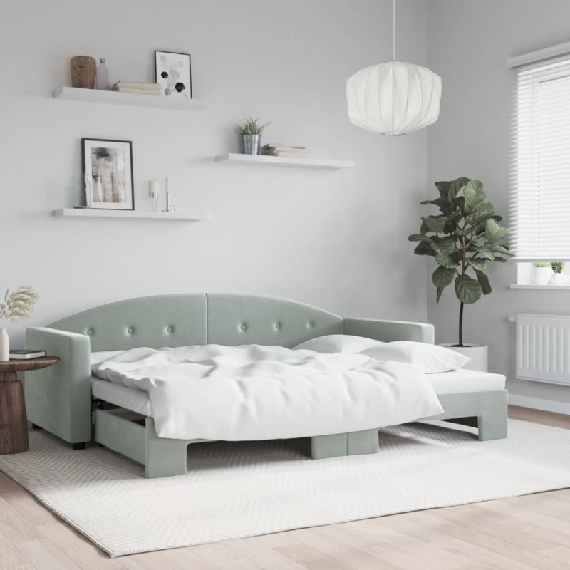 Sofa rozsuwana, jasnoszara, 80x200 cm, aksamit