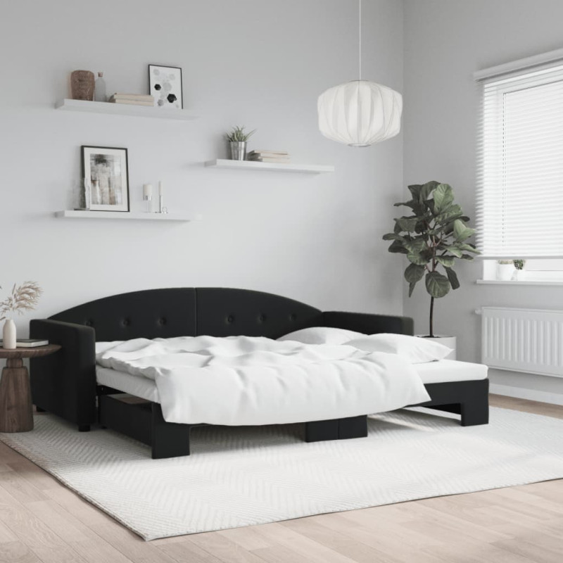 Sofa rozsuwana, czarna, 90x200 cm, aksamit