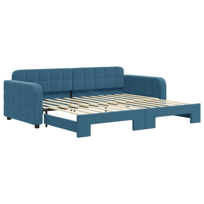 Sofa rozsuwana, niebieska, 90x200 cm, aksamit