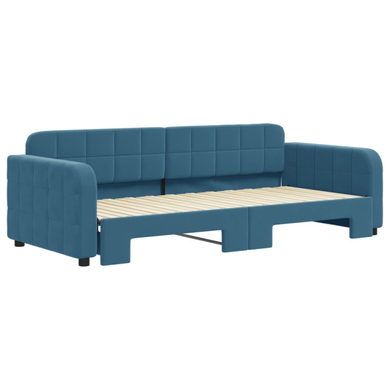 Sofa rozsuwana, niebieska, 90x200 cm, aksamit