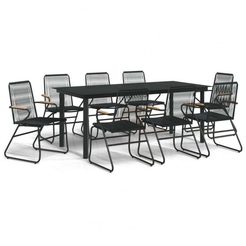 9-częściowy zestaw mebli ogrodowych, czarny, rattan PVC