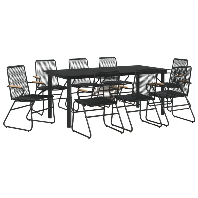 9-częściowy zestaw mebli ogrodowych, czarny, rattan PVC
