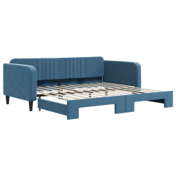 Sofa rozsuwana, niebieska, 100x200 cm, aksamit