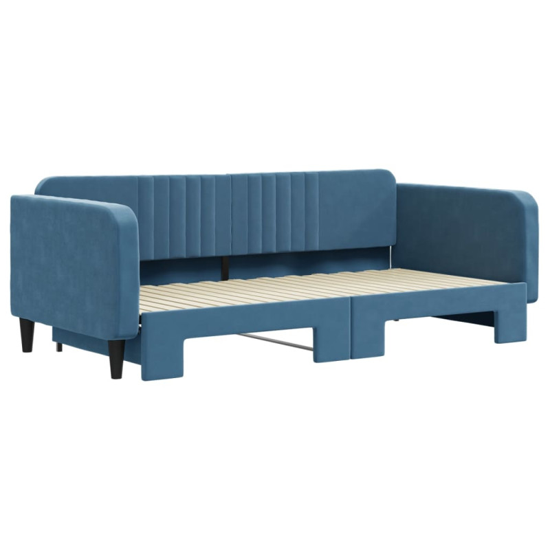 Sofa rozsuwana, niebieska, 100x200 cm, aksamit