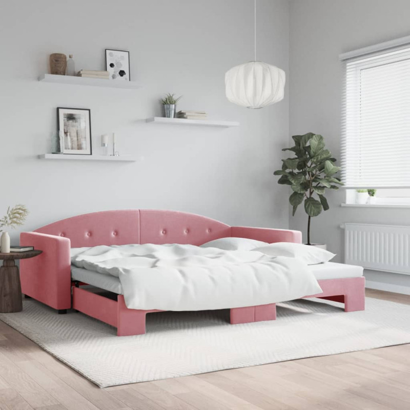 Sofa rozsuwana, różowa, 100x200 cm, aksamit