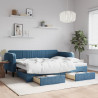 Sofa rozsuwana z szufladami, niebieska, 90x200 cm, aksamit