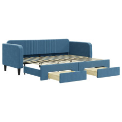 Sofa rozsuwana z szufladami, niebieska, 90x200 cm, aksamit