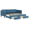 Sofa rozsuwana z szufladami, niebieska, 90x200 cm, aksamit