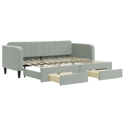 Sofa rozsuwana z szufladami, jasnoszara, 80x200 cm, aksamit