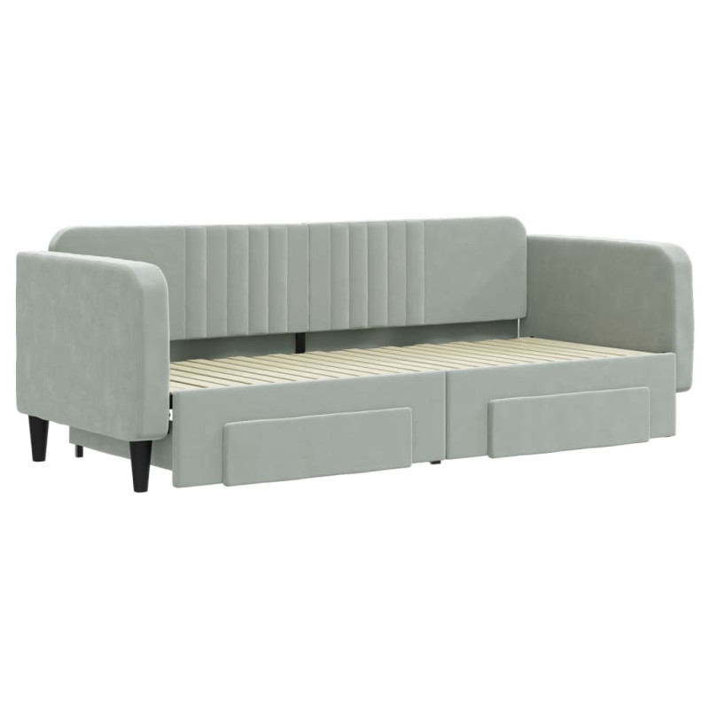 Sofa rozsuwana z szufladami, jasnoszara, 80x200 cm, aksamit
