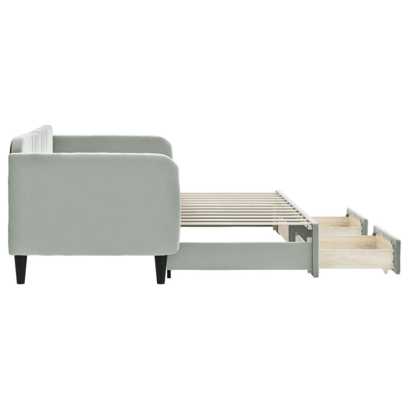 Sofa rozsuwana z szufladami, jasnoszara, 80x200 cm, aksamit