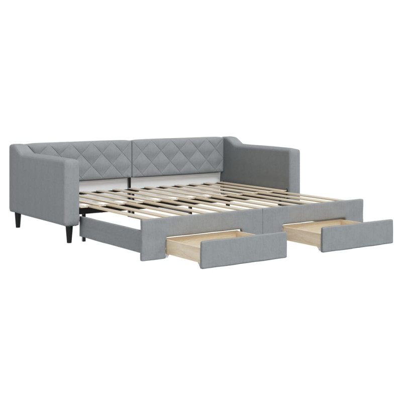 Sofa rozsuwana z szufladami, jasnoszara, 90x200 cm, tkanina