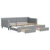 Sofa rozsuwana z szufladami, jasnoszara, 90x200 cm, tkanina