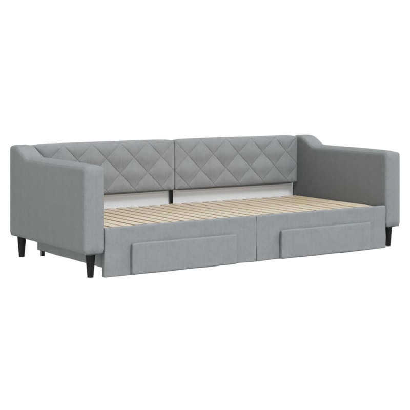 Sofa rozsuwana z szufladami, jasnoszara, 90x200 cm, tkanina