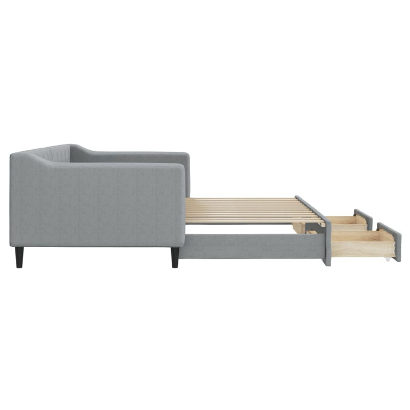 Sofa rozsuwana z szufladami, jasnoszara, 90x200 cm, tkanina