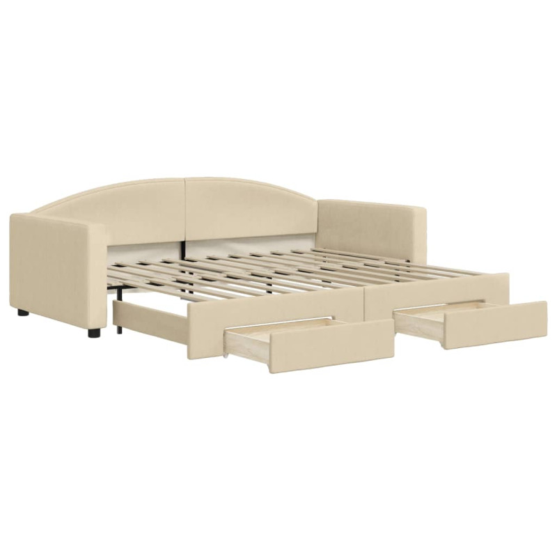 Sofa rozsuwana z szufladami, kremowa, 90x200 cm, tkanina