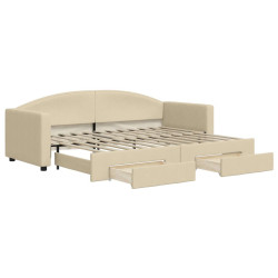 Sofa rozsuwana z szufladami, kremowa, 80x200 cm, tkanina