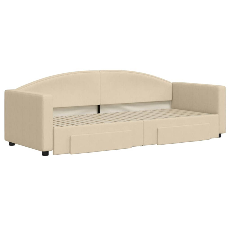 Sofa rozsuwana z szufladami, kremowa, 80x200 cm, tkanina