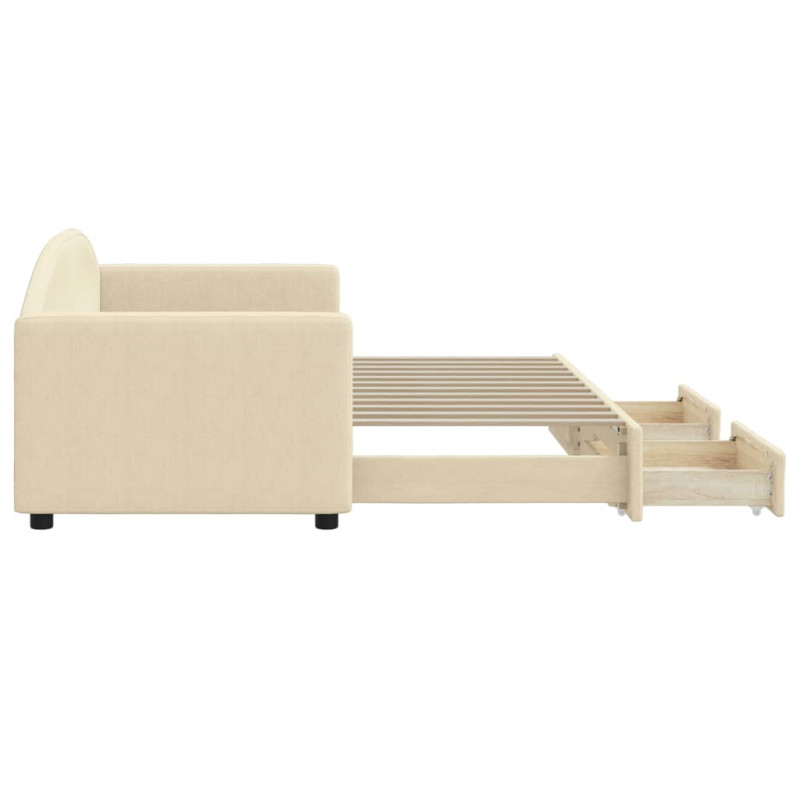 Sofa rozsuwana z szufladami, kremowa, 80x200 cm, tkanina