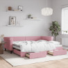 Sofa rozsuwana z szufladami, różowa, 90x200 cm, aksamit