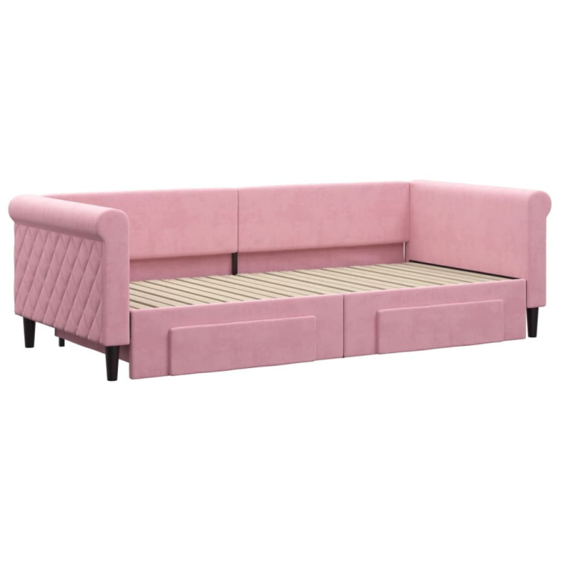 Sofa rozsuwana z szufladami, różowa, 90x200 cm, aksamit