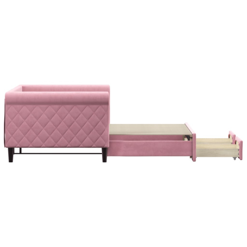 Sofa rozsuwana z szufladami, różowa, 90x200 cm, aksamit