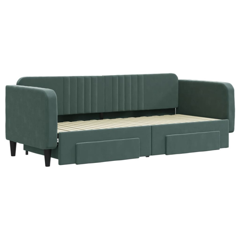 Sofa rozsuwana z szufladami, ciemnozielona, 80x200 cm, aksamit