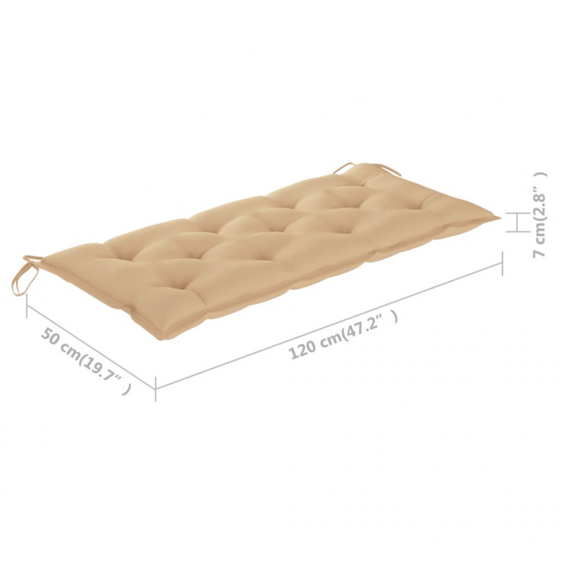 Ławka Batavia z beżową poduszką, 120 cm, lite drewno tekowe
