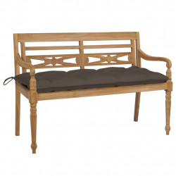Ławka Batavia z poduszką taupe, 120 cm, lite drewno tekowe