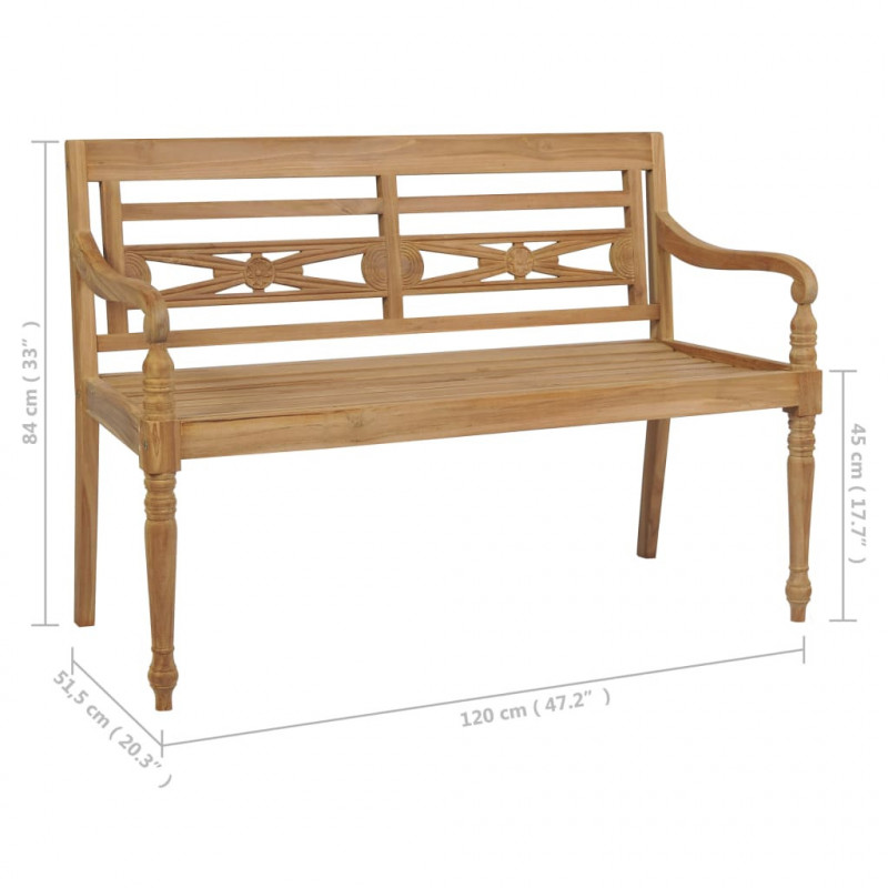 Ławka Batavia z poduszką taupe, 120 cm, lite drewno tekowe