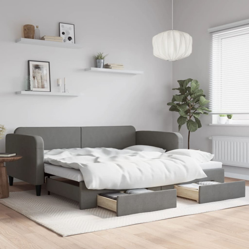 Sofa rozsuwana z szufladami, ciemnoszara, 100x200 cm, tkanina