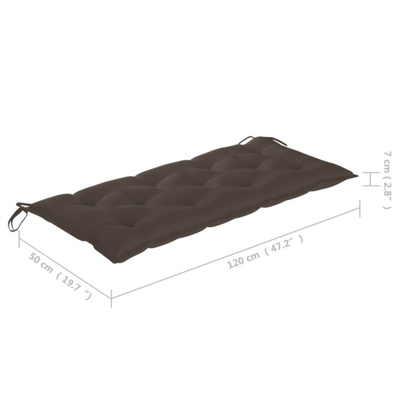 Ławka Batavia z poduszką taupe, 120 cm, lite drewno tekowe