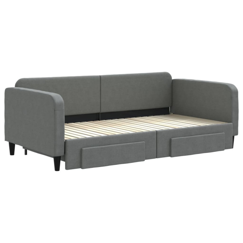 Sofa rozsuwana z szufladami, ciemnoszara, 100x200 cm, tkanina