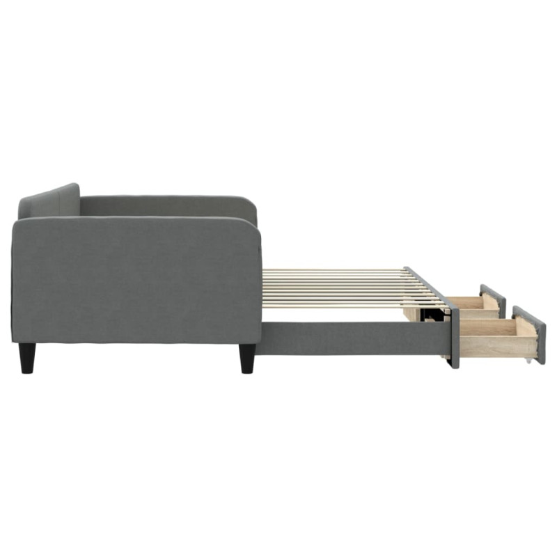Sofa rozsuwana z szufladami, ciemnoszara, 100x200 cm, tkanina
