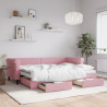 Sofa rozsuwana z szufladami, różowa, 80x200 cm, aksamit