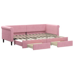 Sofa rozsuwana z szufladami, różowa, 80x200 cm, aksamit
