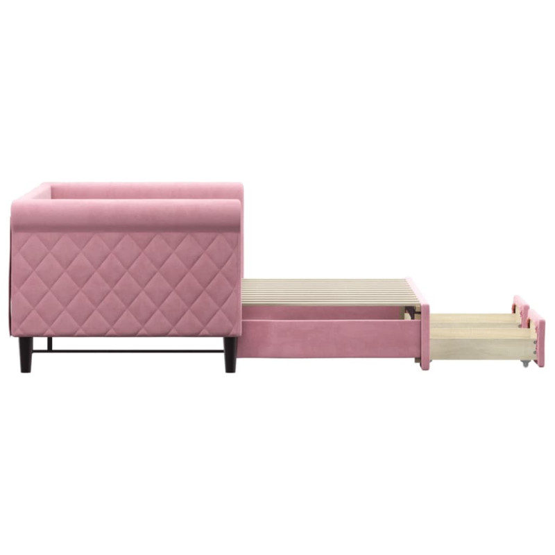 Sofa rozsuwana z szufladami, różowa, 80x200 cm, aksamit