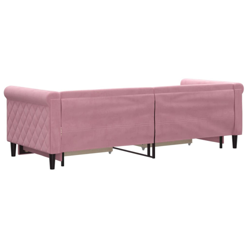 Sofa rozsuwana z szufladami, różowa, 80x200 cm, aksamit