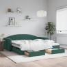 Sofa rozsuwana z szufladami, ciemnozielona, 100x200 cm, aksamit