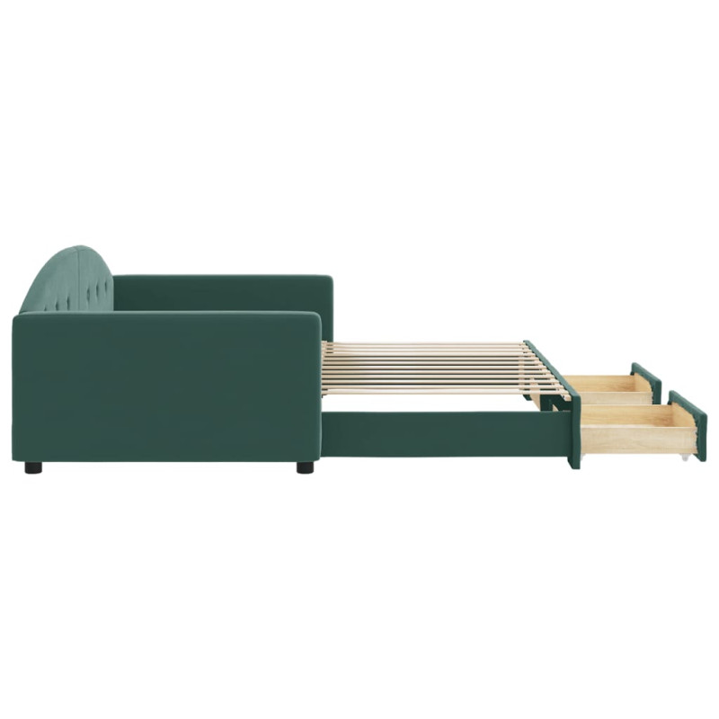 Sofa rozsuwana z szufladami, ciemnozielona, 100x200 cm, aksamit
