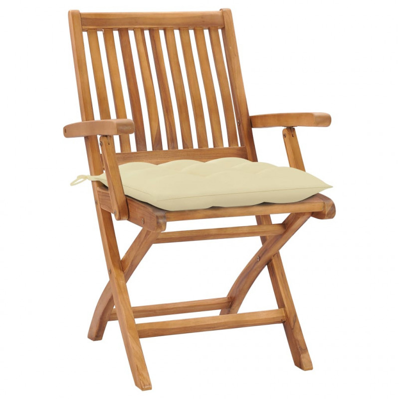 Krzesła ogrodowe, 2 szt., kremowe poduszki, lite drewno tekowe