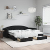 Sofa rozsuwana z szufladami, czarna, 90x200 cm, aksamit