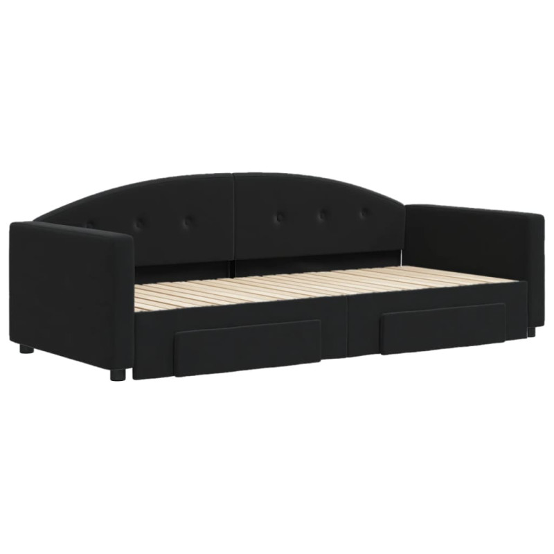 Sofa rozsuwana z szufladami, czarna, 90x200 cm, aksamit